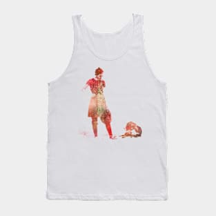 Woman And Dog At The Beach in Fire Tank Top